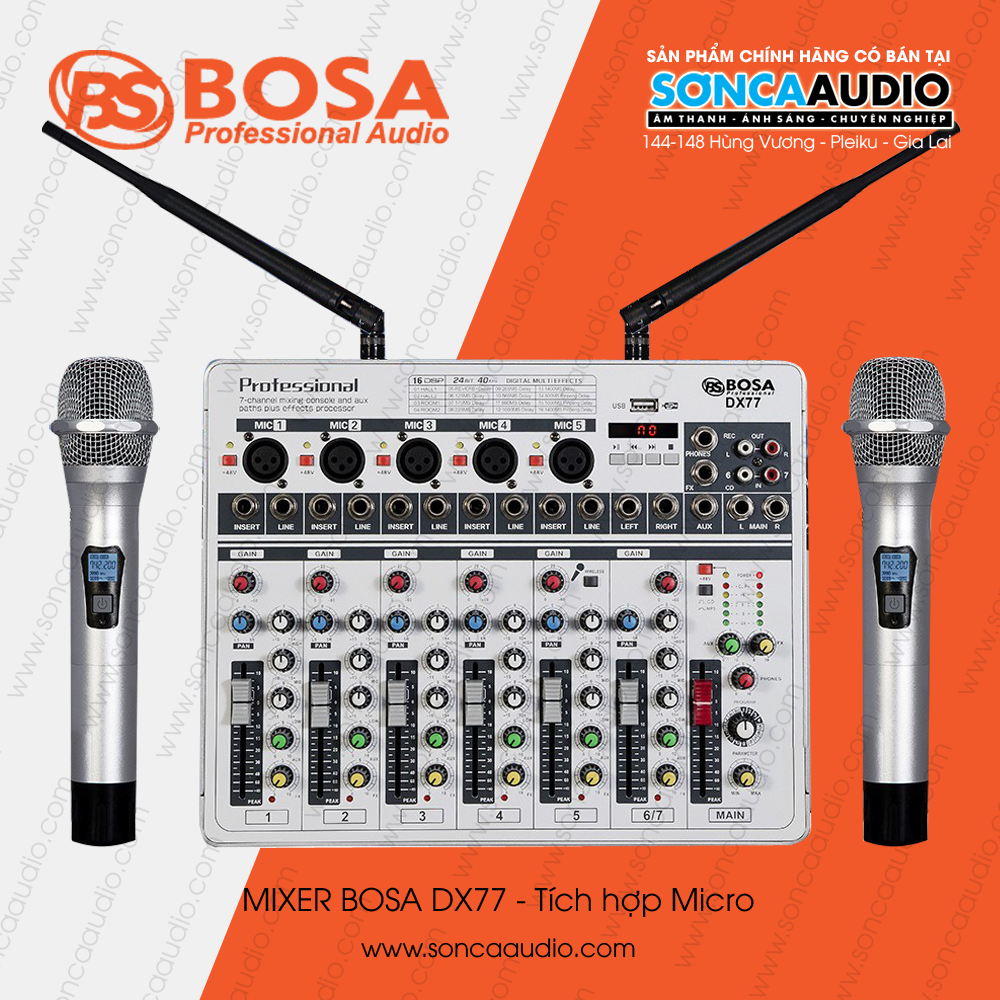 Mixer Bosa DX77 Bluetooth tích hợp 2 micro